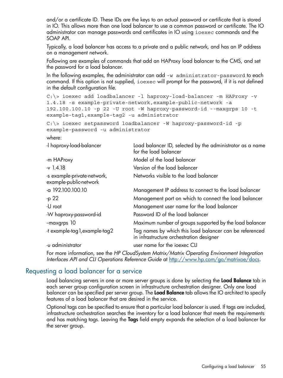 Requesting a load balancer for a service | HP Matrix Operating Environment Software User Manual | Page 55 / 232