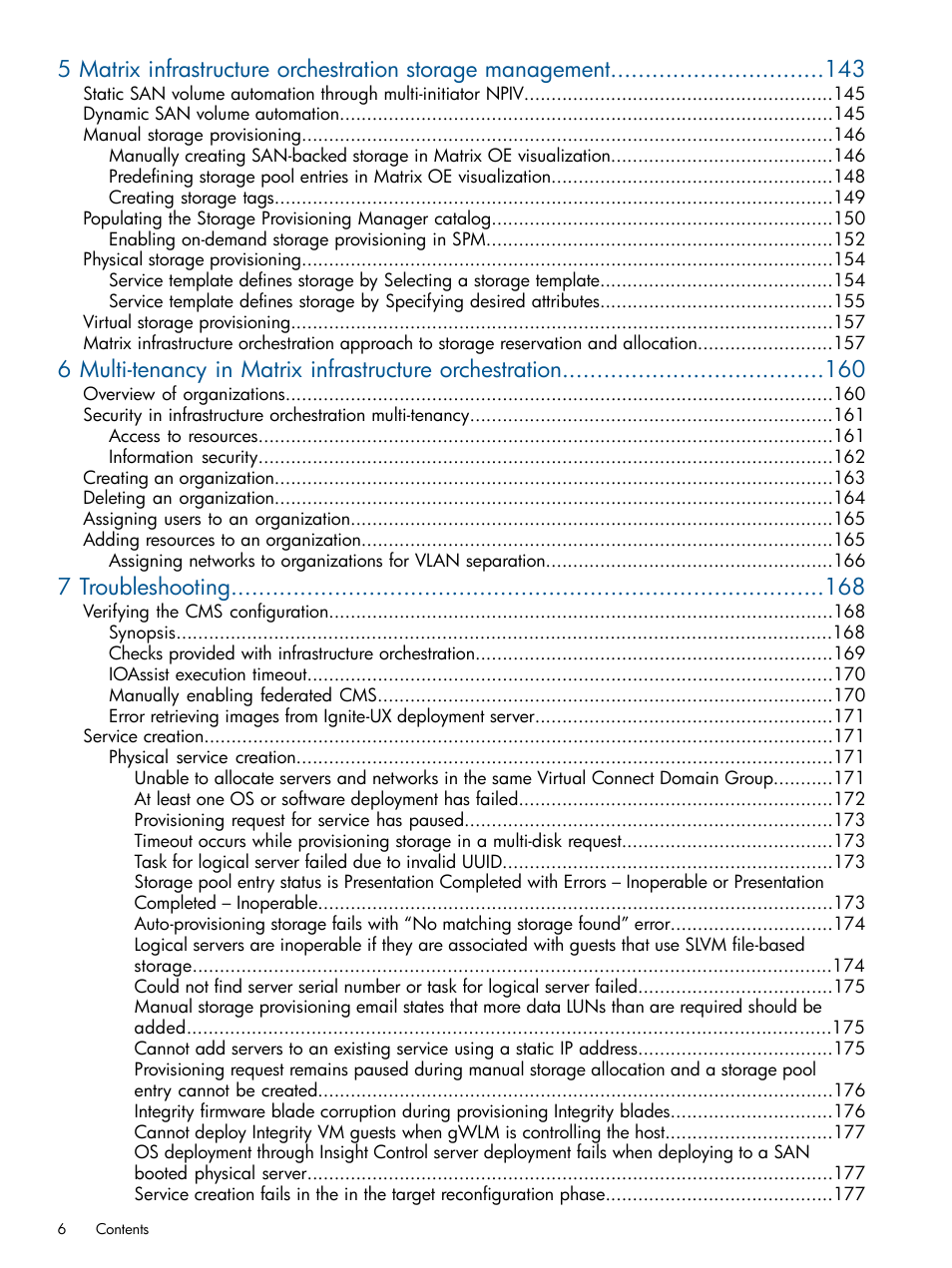 7 troubleshooting | HP Matrix Operating Environment Software User Manual | Page 6 / 232