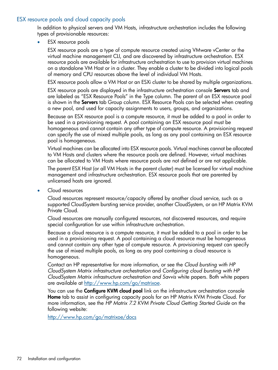 Esx resource pools and cloud capacity pools | HP Matrix Operating Environment Software User Manual | Page 72 / 232