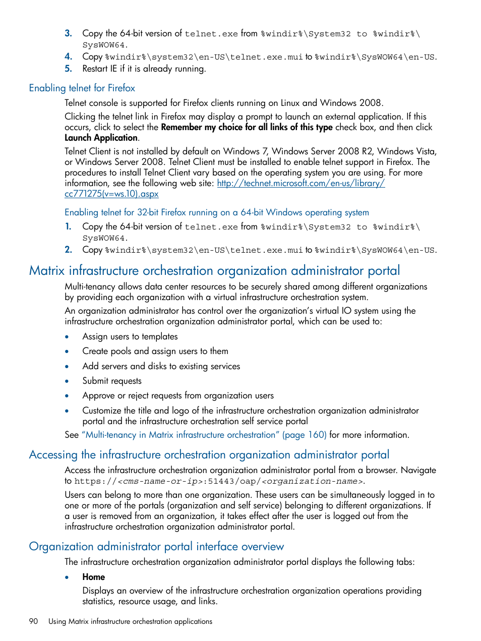 Enabling telnet for firefox | HP Matrix Operating Environment Software User Manual | Page 90 / 232