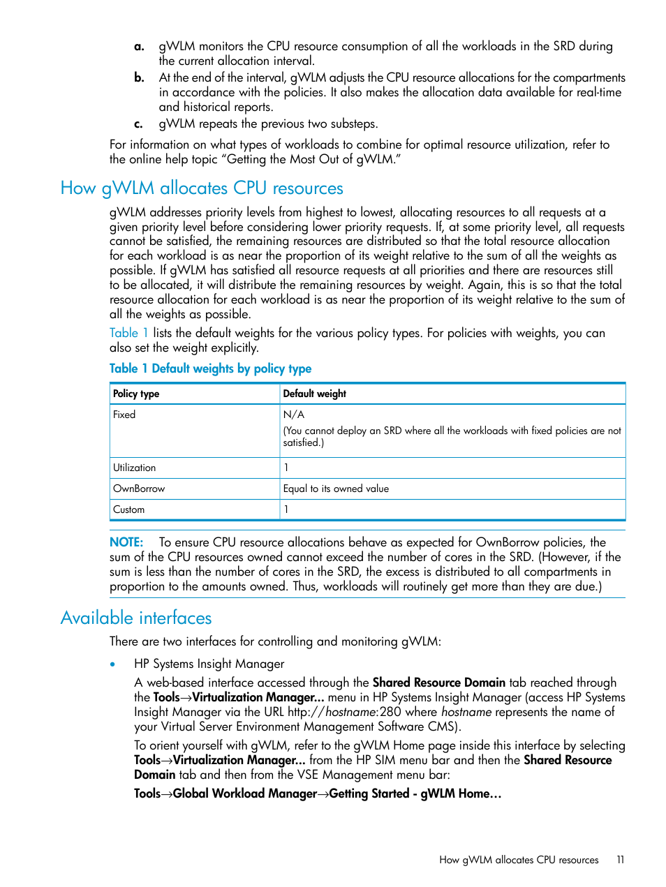 How gwlm allocates cpu resources, Available interfaces | HP Matrix Operating Environment Software User Manual | Page 11 / 66