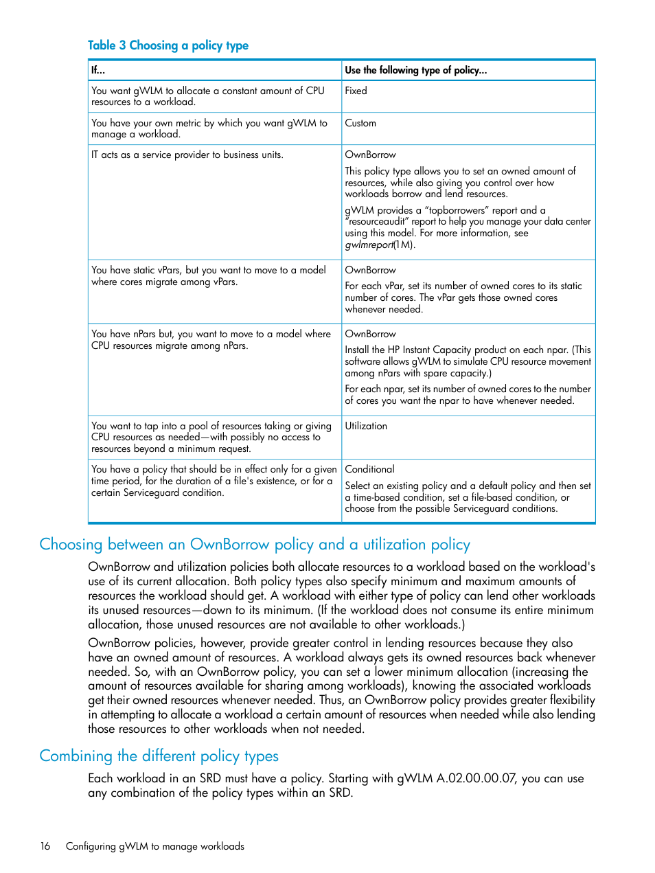 Combining the different policy types | HP Matrix Operating Environment Software User Manual | Page 16 / 66