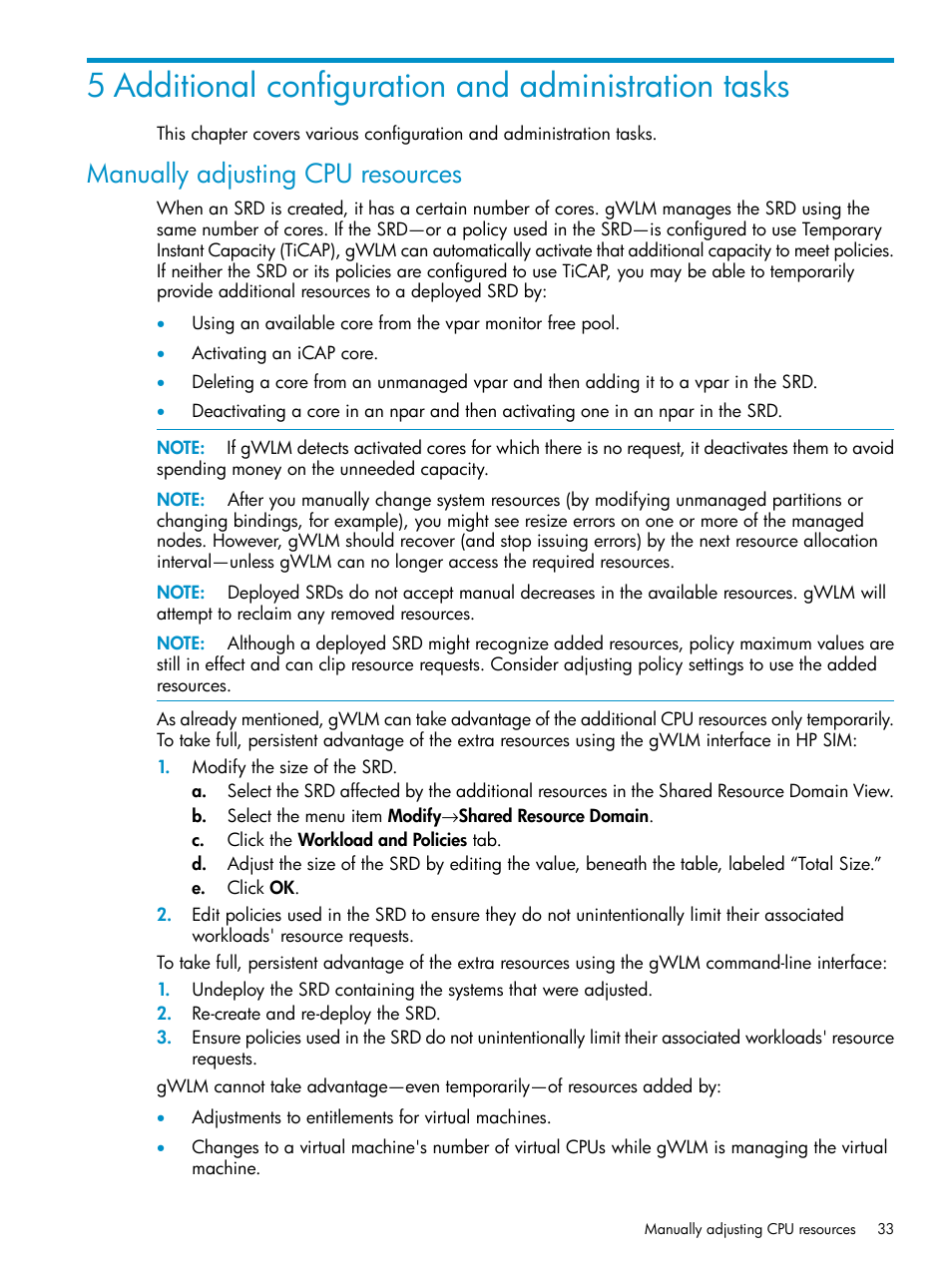 Manually adjusting cpu resources | HP Matrix Operating Environment Software User Manual | Page 33 / 66