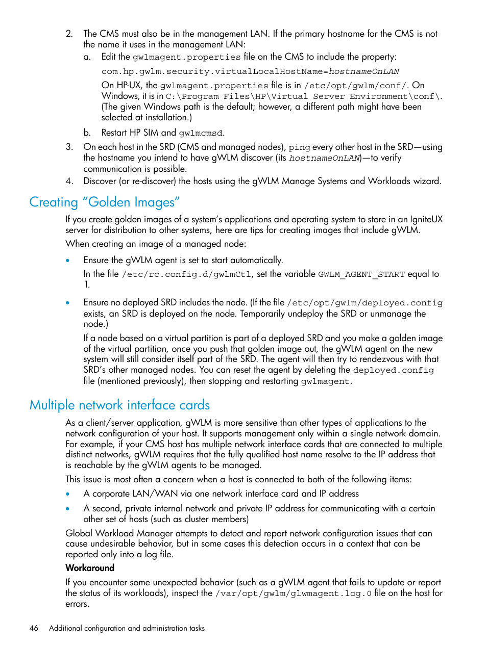 Creating “golden images, Multiple network interface cards | HP Matrix Operating Environment Software User Manual | Page 46 / 66