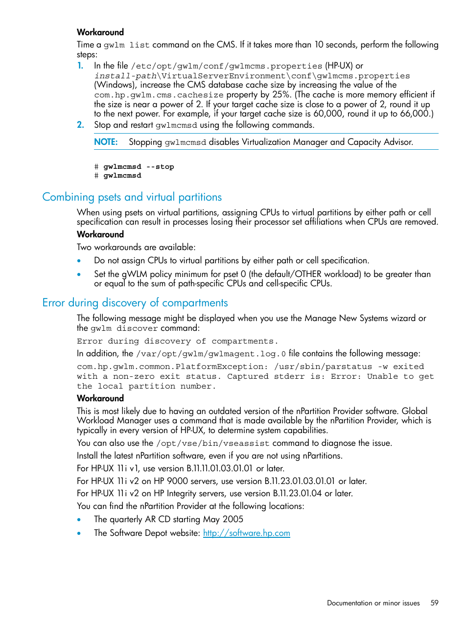 Combining psets and virtual partitions, Error during discovery of compartments | HP Matrix Operating Environment Software User Manual | Page 59 / 66