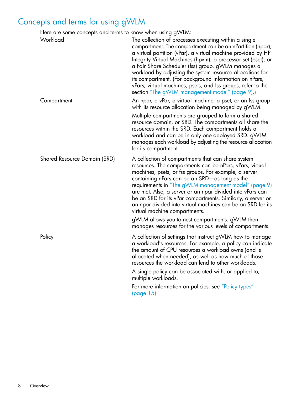 Concepts and terms for using gwlm | HP Matrix Operating Environment Software User Manual | Page 8 / 66