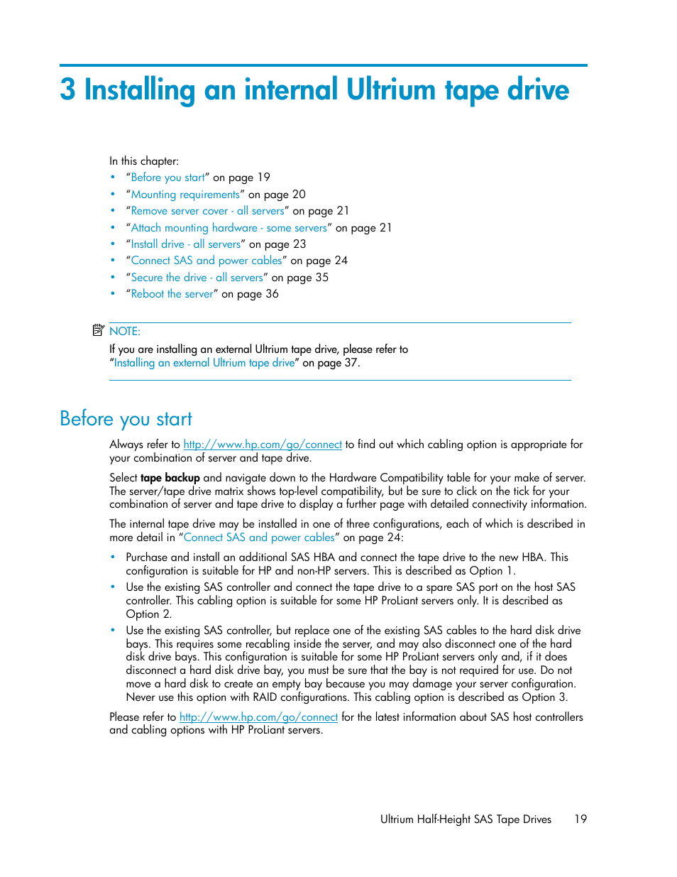3 installing an internal ultrium tape drive, Before you start | HP StoreEver Ultrium Tape Drives User Manual | Page 19 / 76