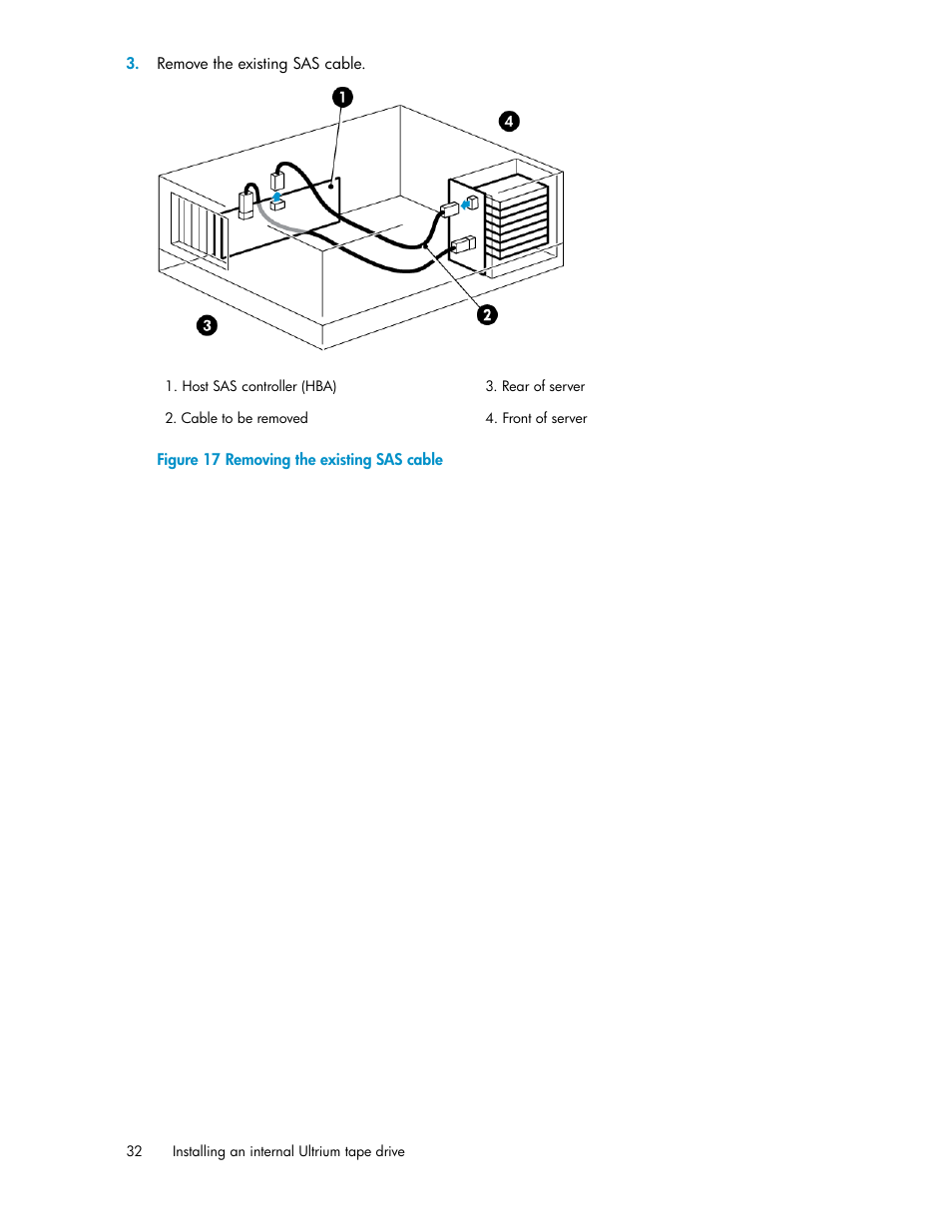 Removing the existing sas cable | HP StoreEver Ultrium Tape Drives User Manual | Page 32 / 76