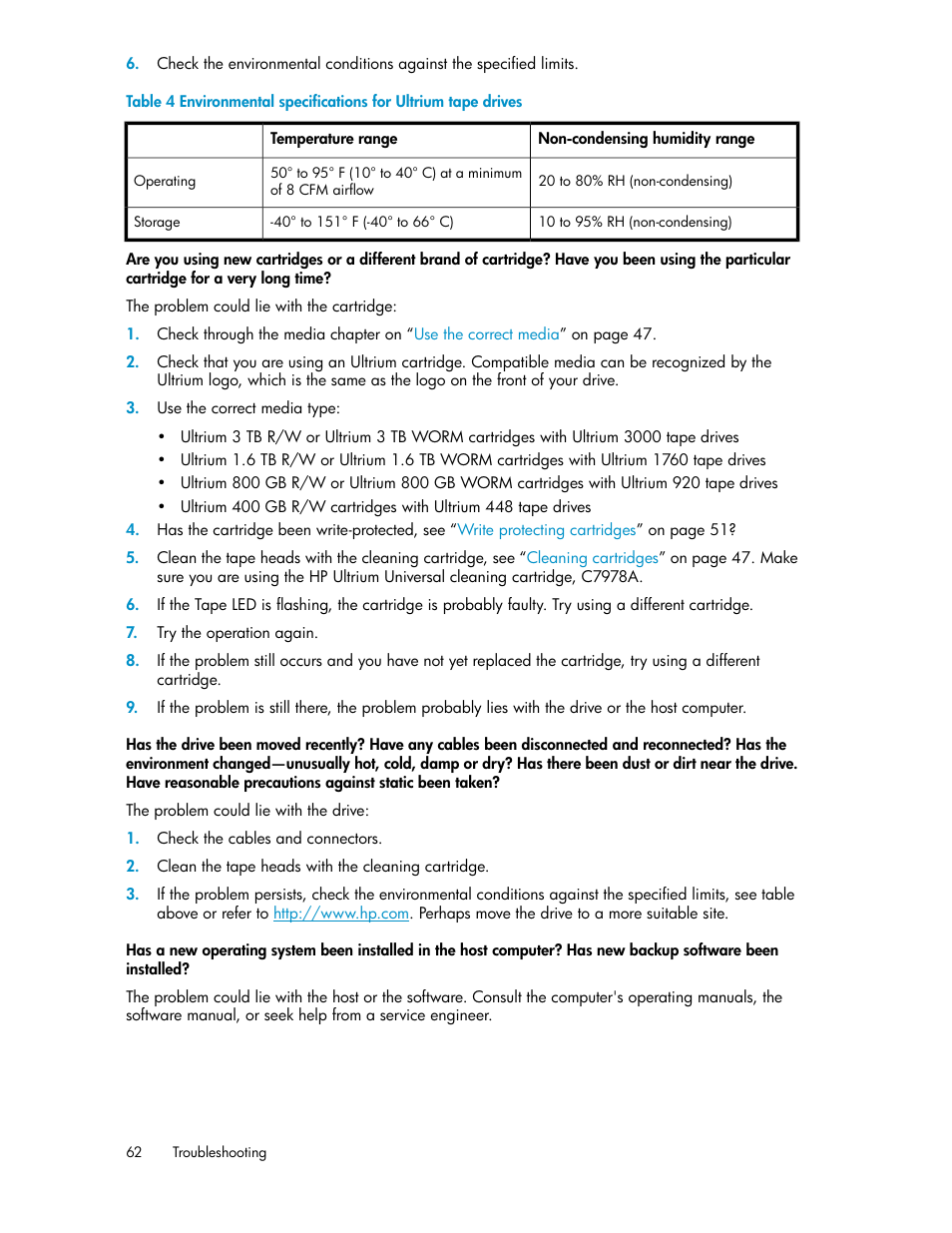 HP StoreEver Ultrium Tape Drives User Manual | Page 62 / 76