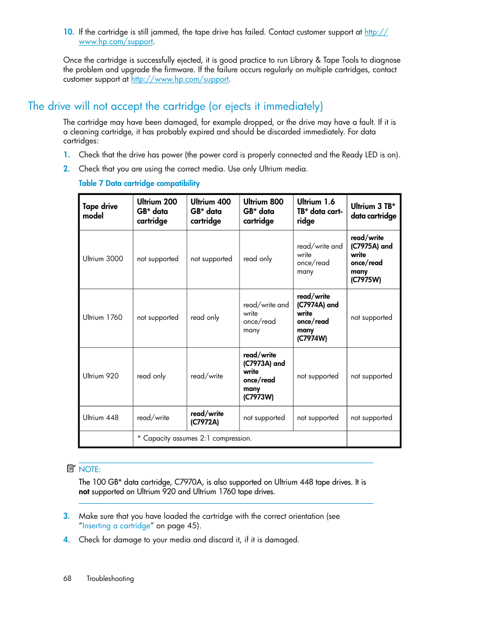Data cartridge compatibility | HP StoreEver Ultrium Tape Drives User Manual | Page 68 / 76