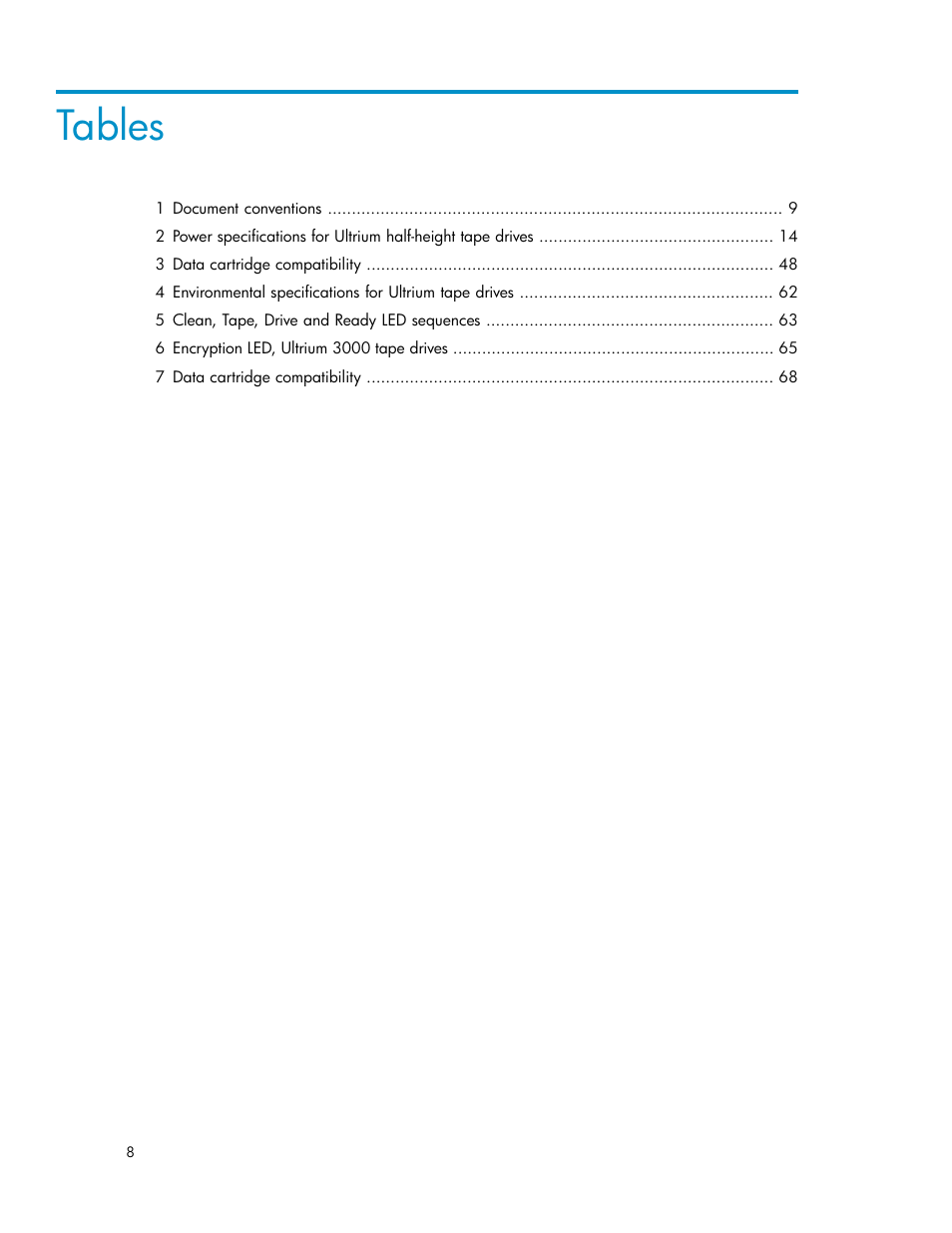 Tables | HP StoreEver Ultrium Tape Drives User Manual | Page 8 / 76