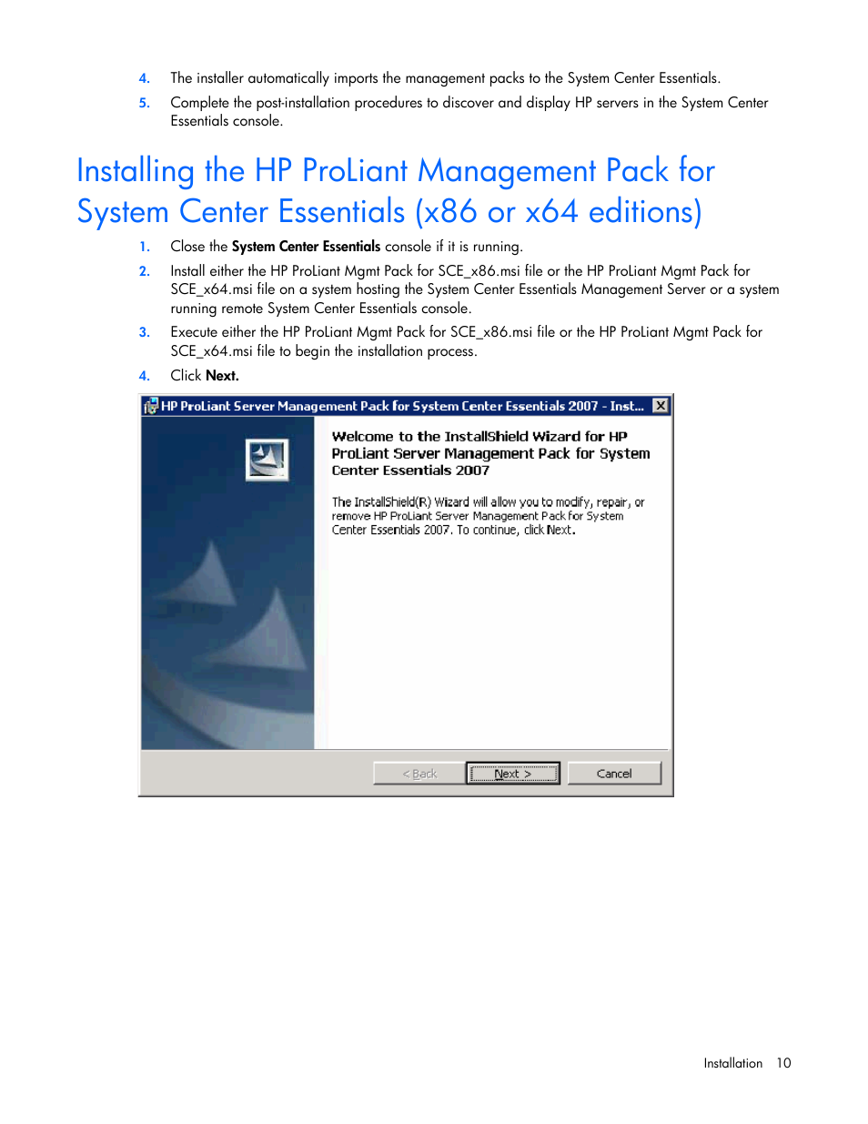 HP Server Management Packs for Microsoft System Center Essentials User Manual | Page 10 / 86