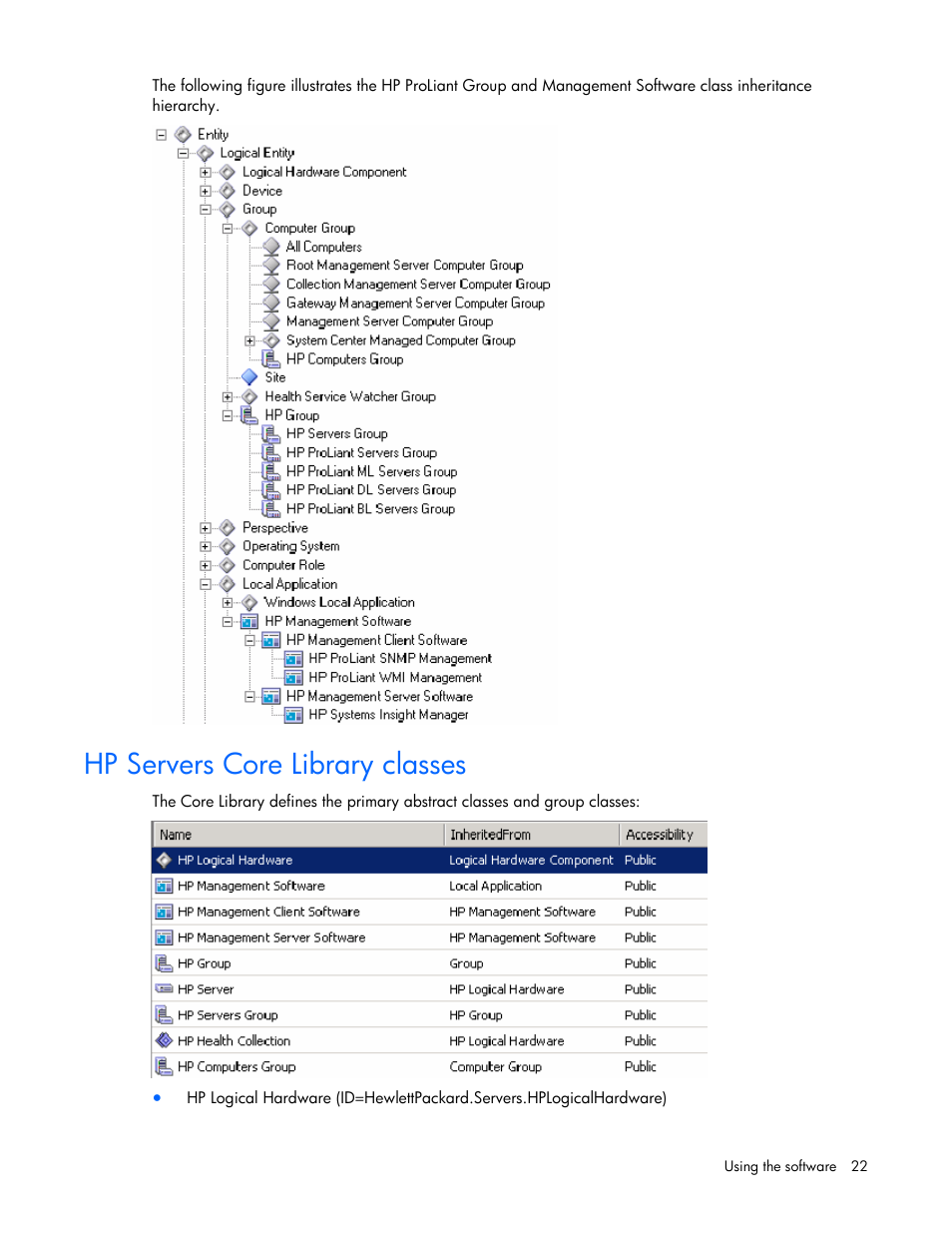 Hp servers core library classes | HP Server Management Packs for Microsoft System Center Essentials User Manual | Page 22 / 86