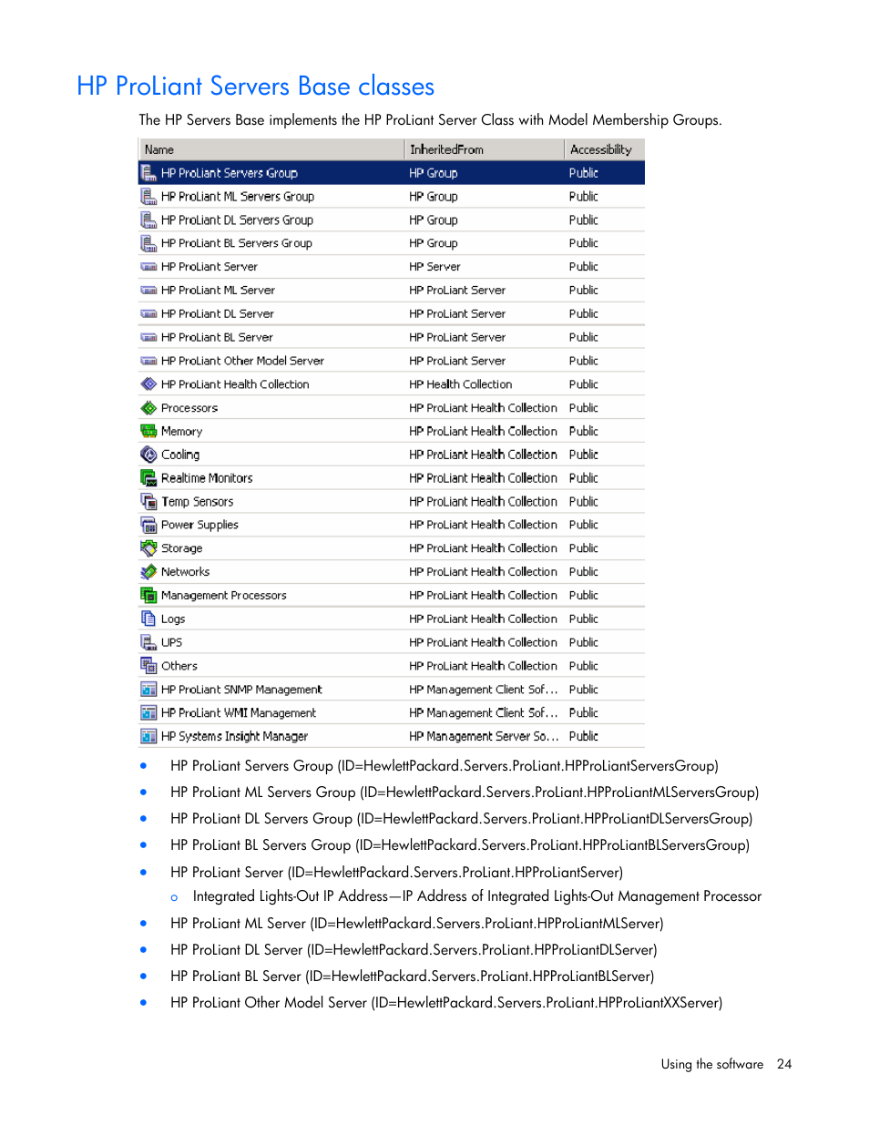 Hp proliant servers base classes | HP Server Management Packs for Microsoft System Center Essentials User Manual | Page 24 / 86