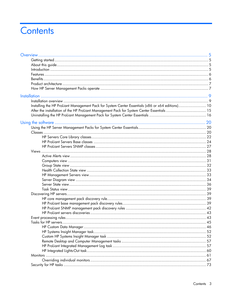 HP Server Management Packs for Microsoft System Center Essentials User Manual | Page 3 / 86