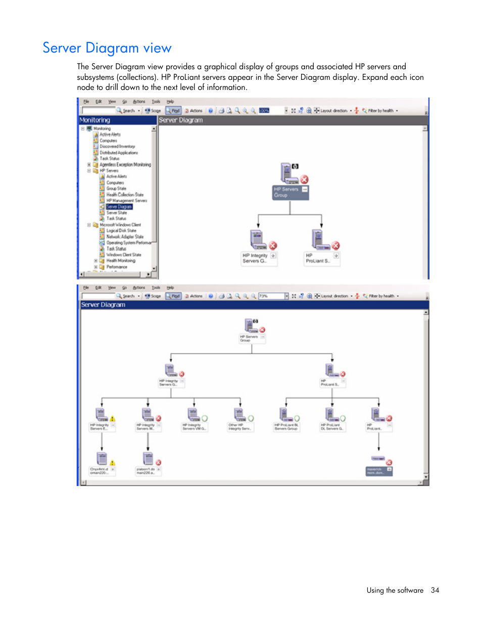 Server diagram view | HP Server Management Packs for Microsoft System Center Essentials User Manual | Page 34 / 86