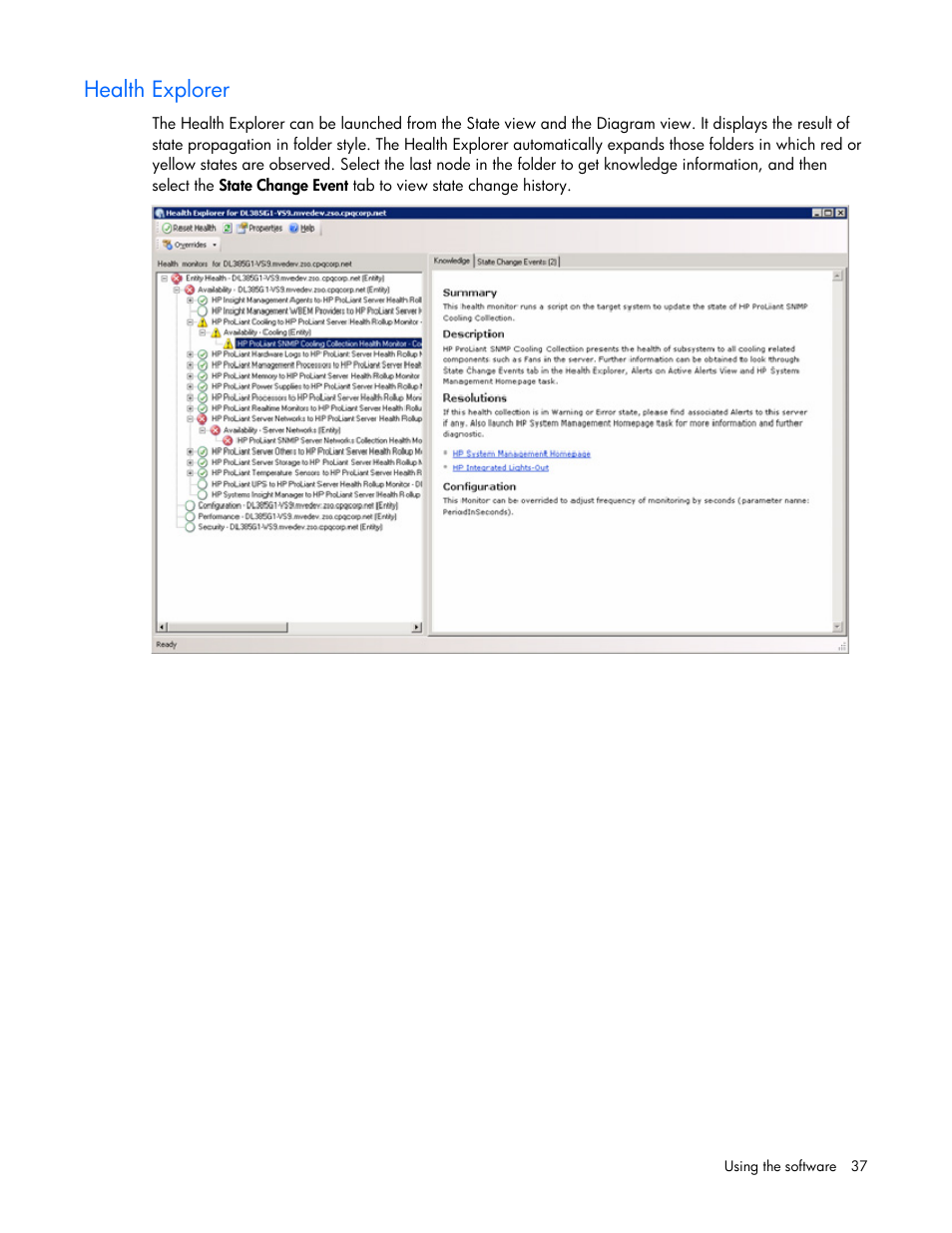 Health explorer | HP Server Management Packs for Microsoft System Center Essentials User Manual | Page 37 / 86