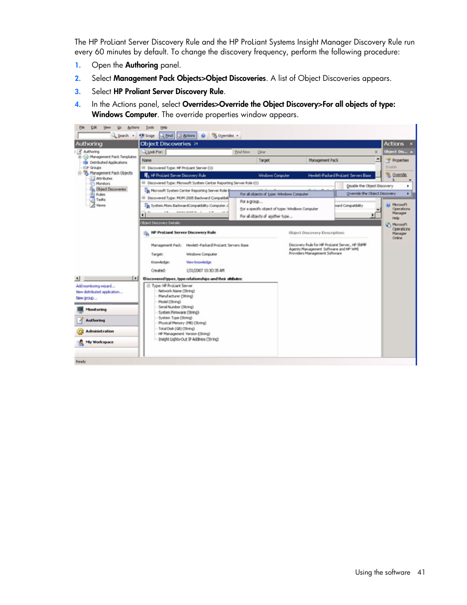 HP Server Management Packs for Microsoft System Center Essentials User Manual | Page 41 / 86