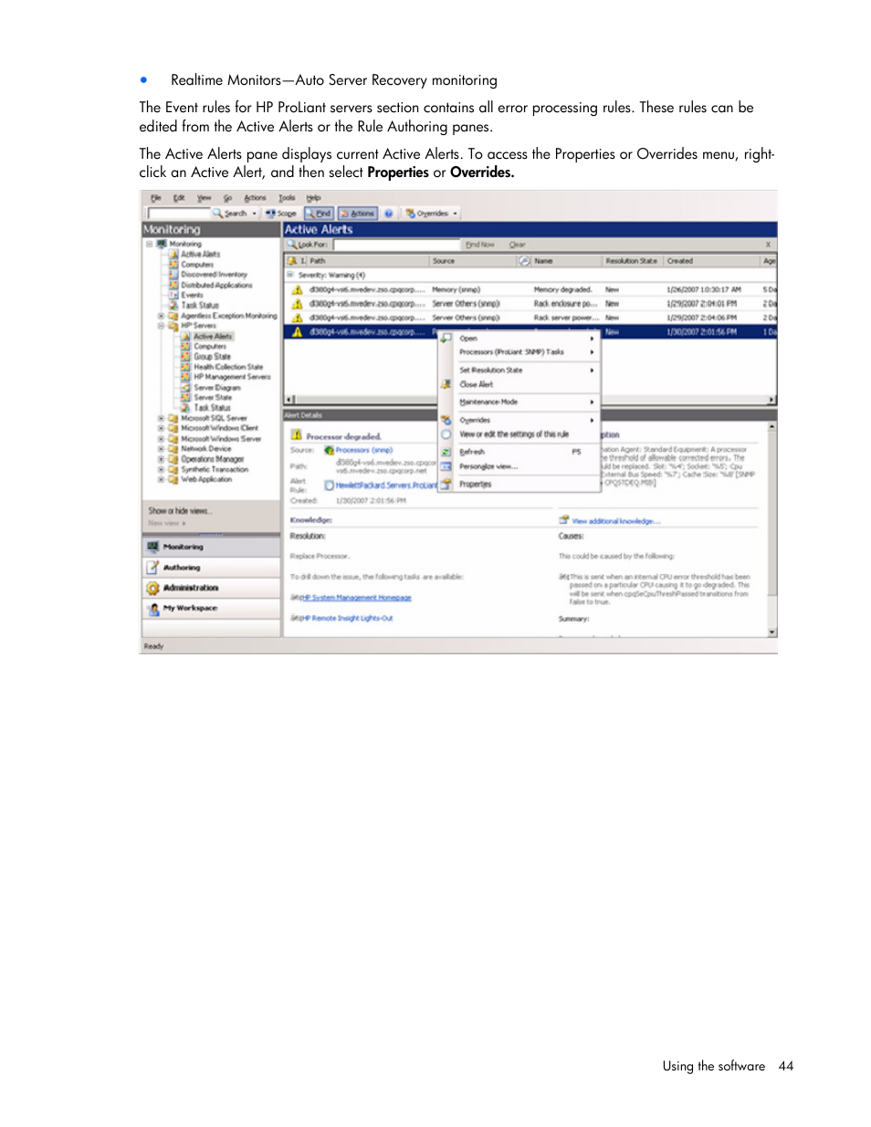 HP Server Management Packs for Microsoft System Center Essentials User Manual | Page 44 / 86