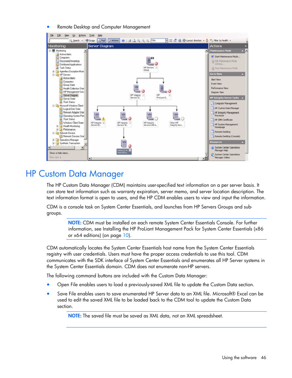 Hp custom data manager | HP Server Management Packs for Microsoft System Center Essentials User Manual | Page 46 / 86