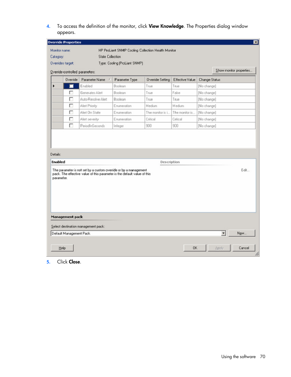 HP Server Management Packs for Microsoft System Center Essentials User Manual | Page 70 / 86