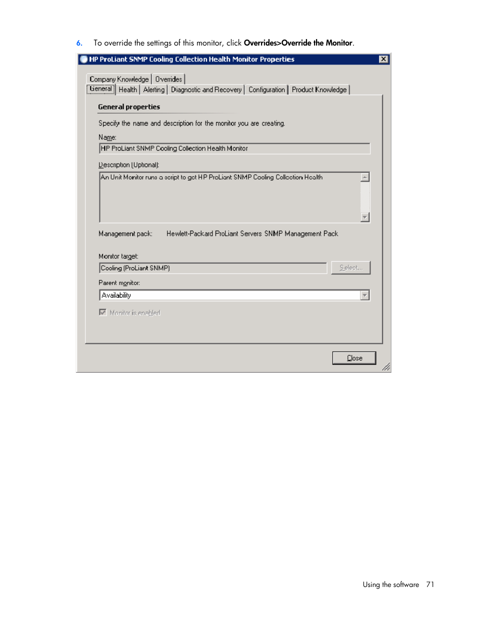 HP Server Management Packs for Microsoft System Center Essentials User Manual | Page 71 / 86