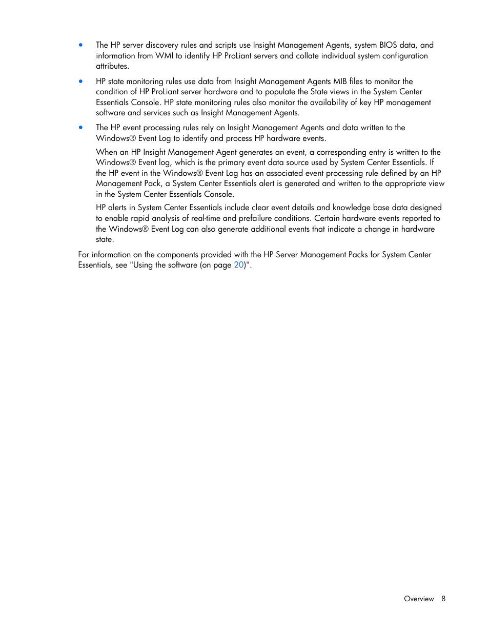 HP Server Management Packs for Microsoft System Center Essentials User Manual | Page 8 / 86