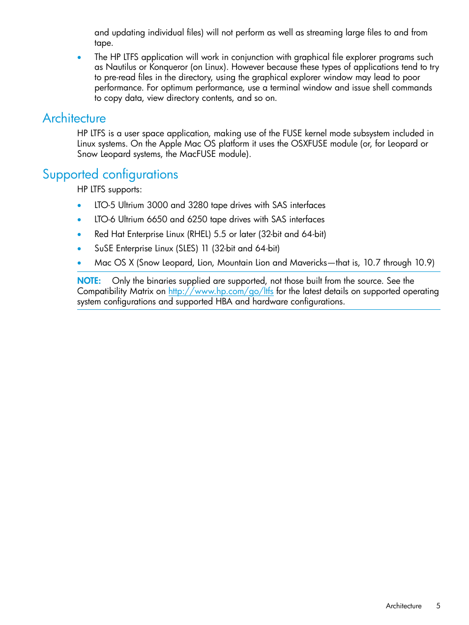 Architecture, Supported configurations, Architecture supported configurations | HP StoreEver Ultrium Tape Drives User Manual | Page 5 / 20