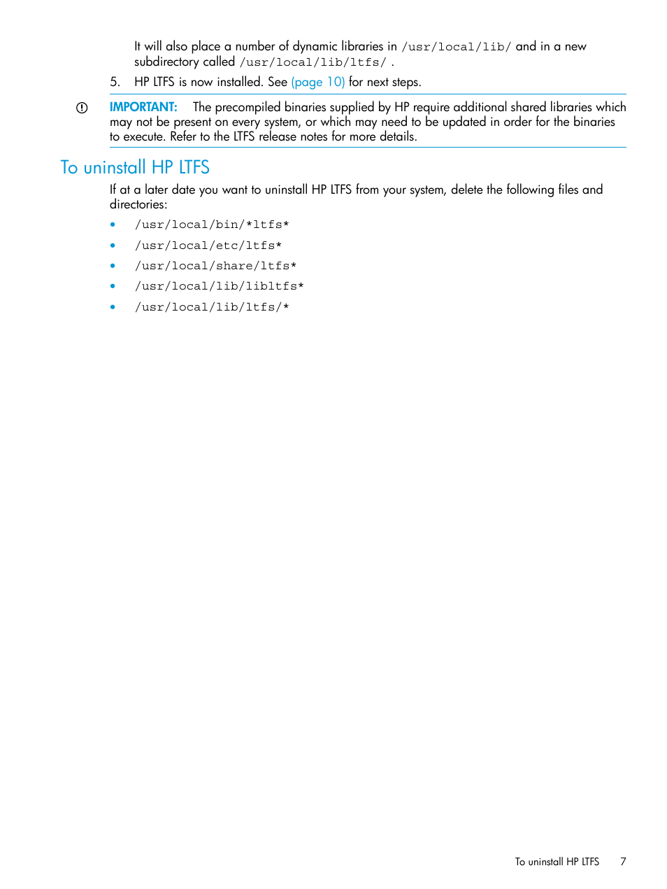 To uninstall hp ltfs | HP StoreEver Ultrium Tape Drives User Manual | Page 7 / 20