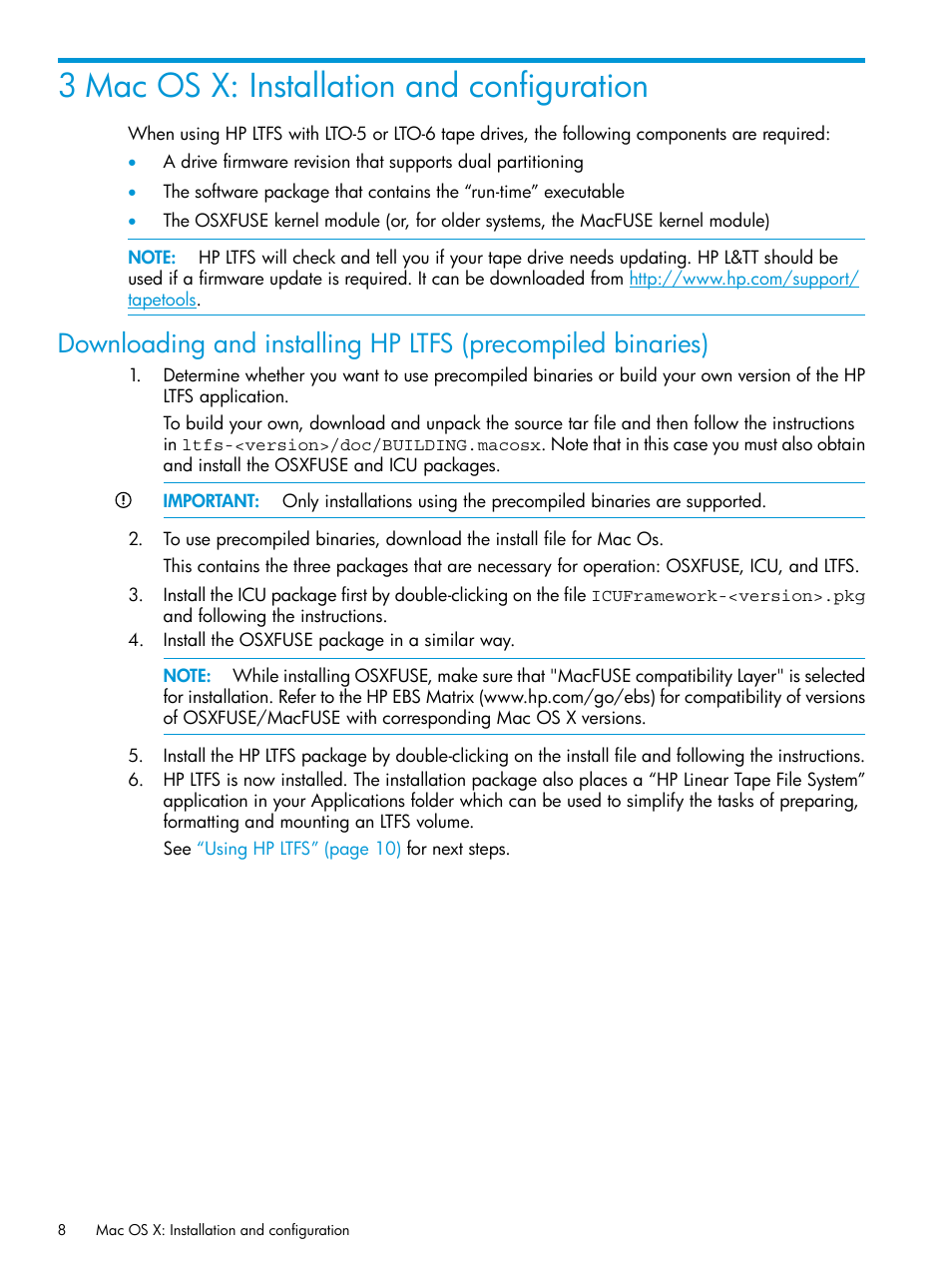 3 mac os x: installation and configuration | HP StoreEver Ultrium Tape Drives User Manual | Page 8 / 20
