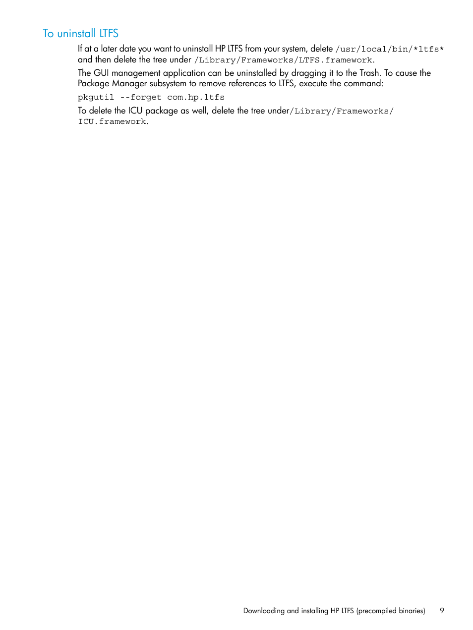 To uninstall ltfs | HP StoreEver Ultrium Tape Drives User Manual | Page 9 / 20