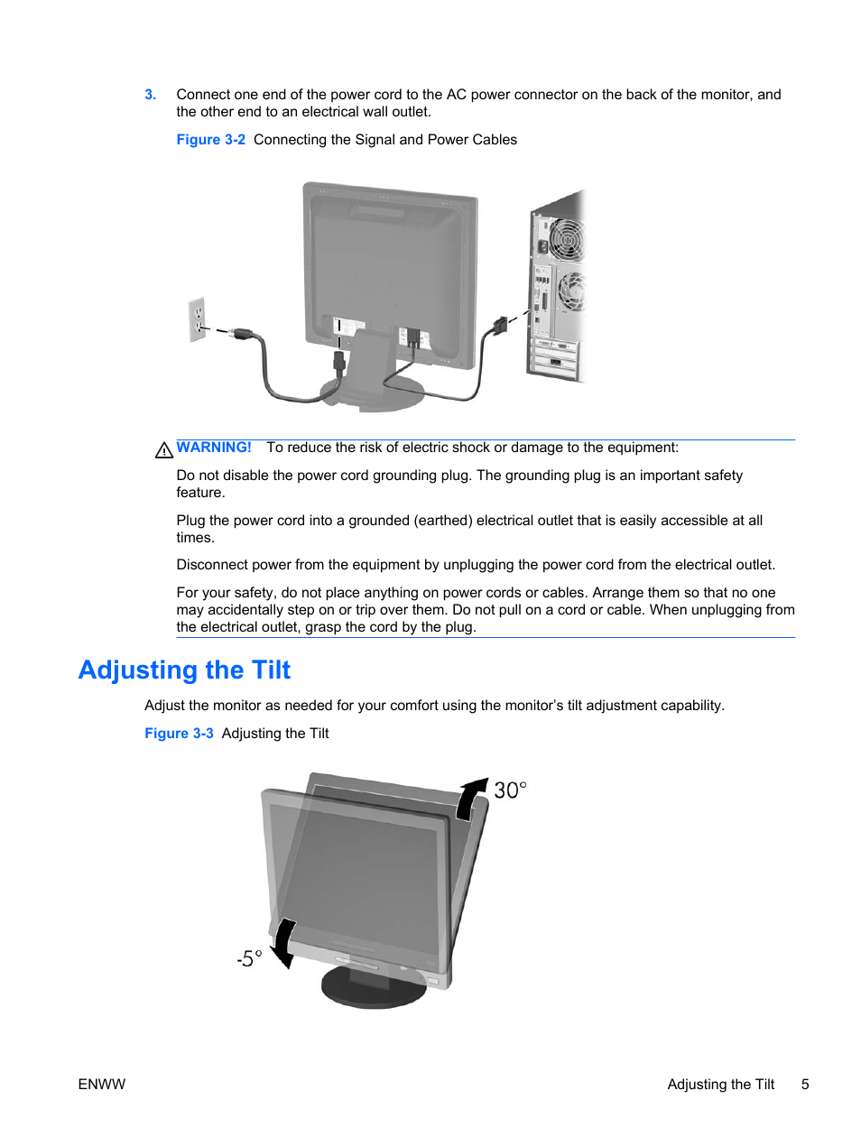 Adjusting the tilt | HP L1506x 15-inch Non-Touch Monitor User Manual | Page 11 / 37