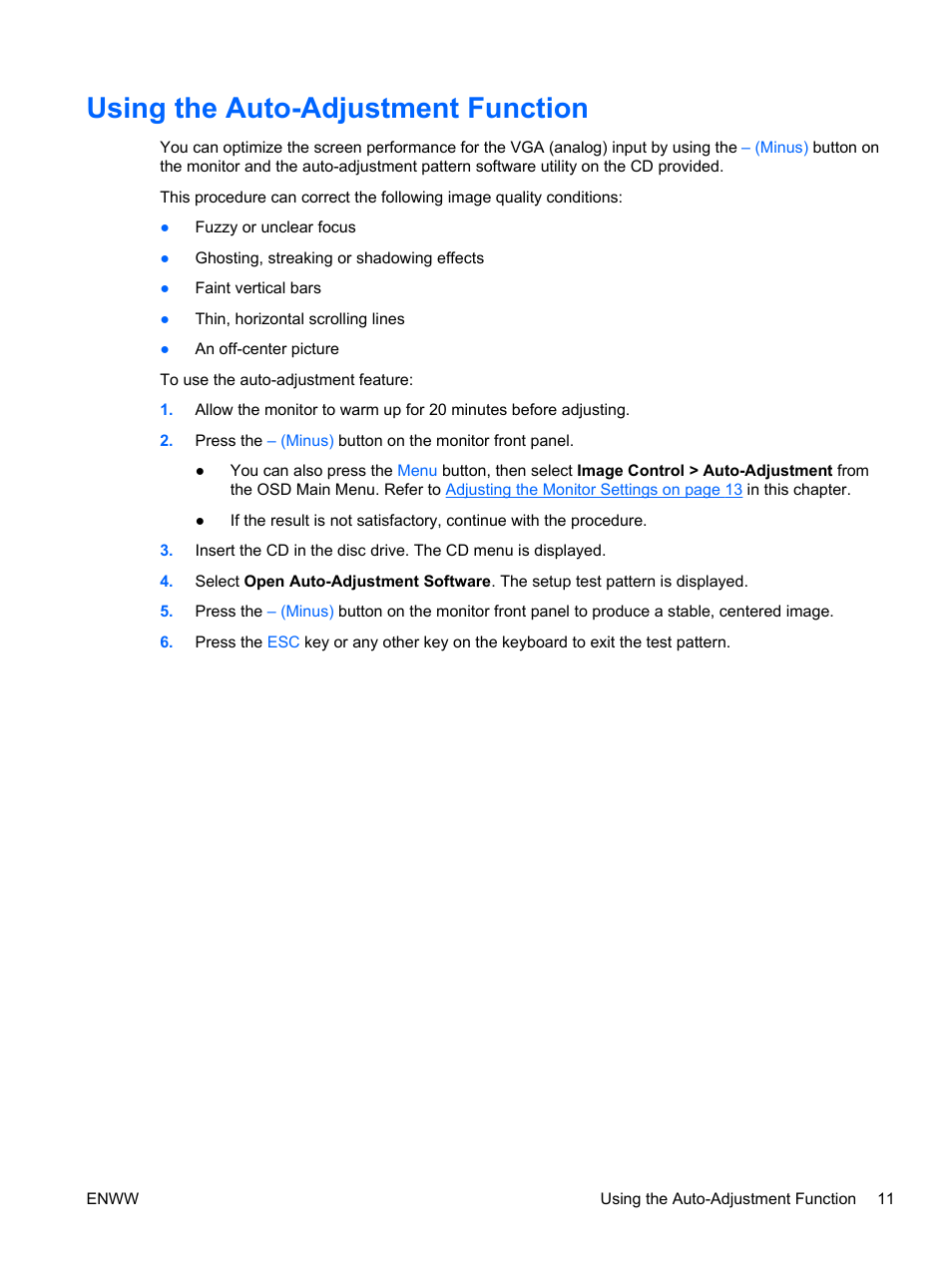 Using the auto-adjustment function | HP L1506x 15-inch Non-Touch Monitor User Manual | Page 17 / 37