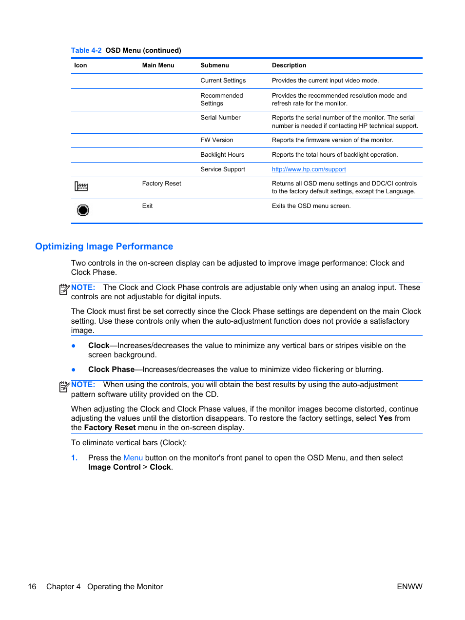 Optimizing image performance | HP L1506x 15-inch Non-Touch Monitor User Manual | Page 22 / 37