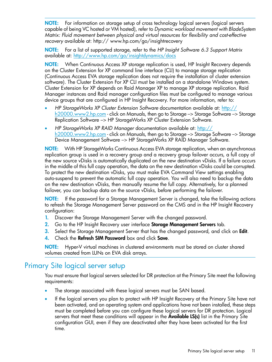 Primary site logical server setup | HP Matrix Operating Environment Software User Manual | Page 11 / 33