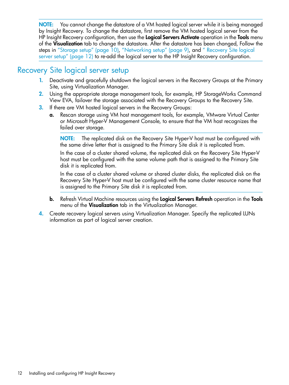 Recovery site logical server setup | HP Matrix Operating Environment Software User Manual | Page 12 / 33