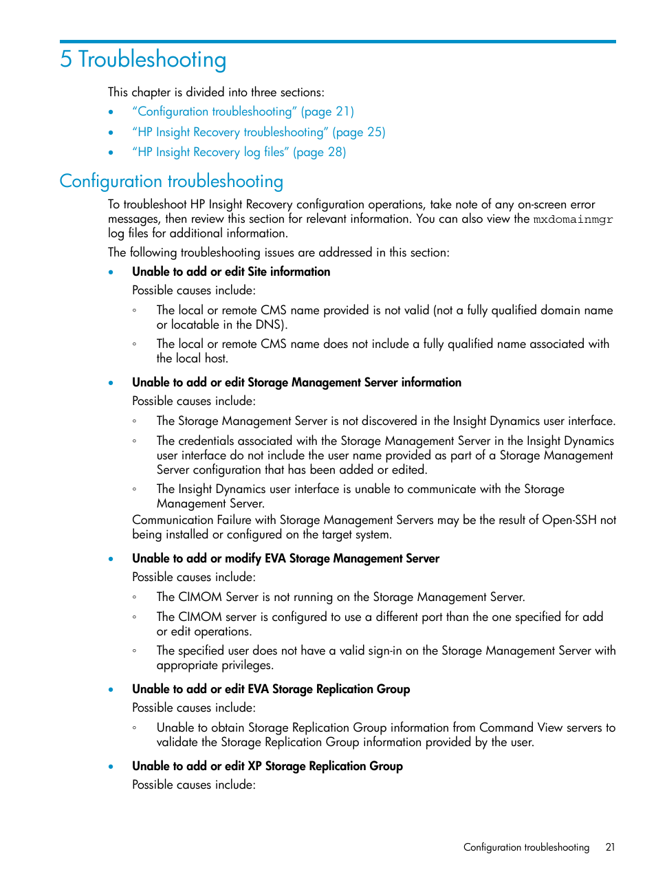 5 troubleshooting, Configuration troubleshooting | HP Matrix Operating Environment Software User Manual | Page 21 / 33