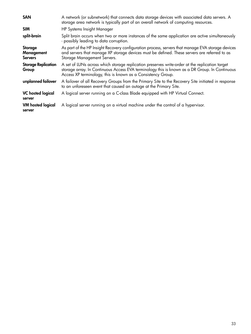 Vc hosted logical server, Vm hosted logical server, Storage management servers | Storage replication group | HP Matrix Operating Environment Software User Manual | Page 33 / 33