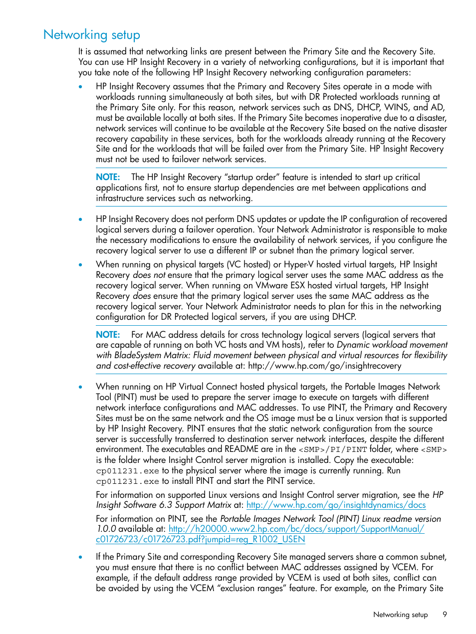 Networking setup | HP Matrix Operating Environment Software User Manual | Page 9 / 33