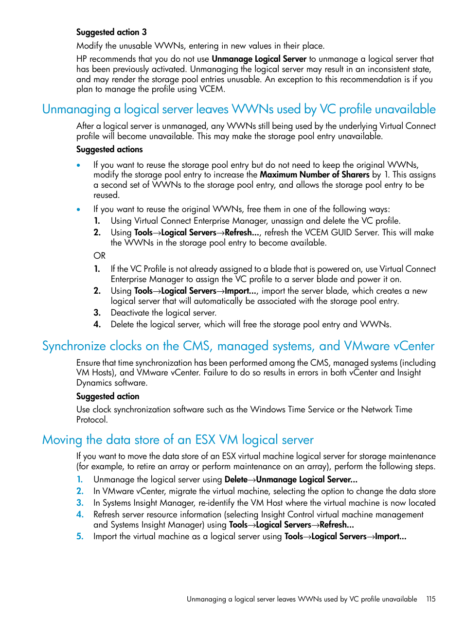 Moving the data store of an esx vm logical server | HP Matrix Operating Environment Software User Manual | Page 115 / 136