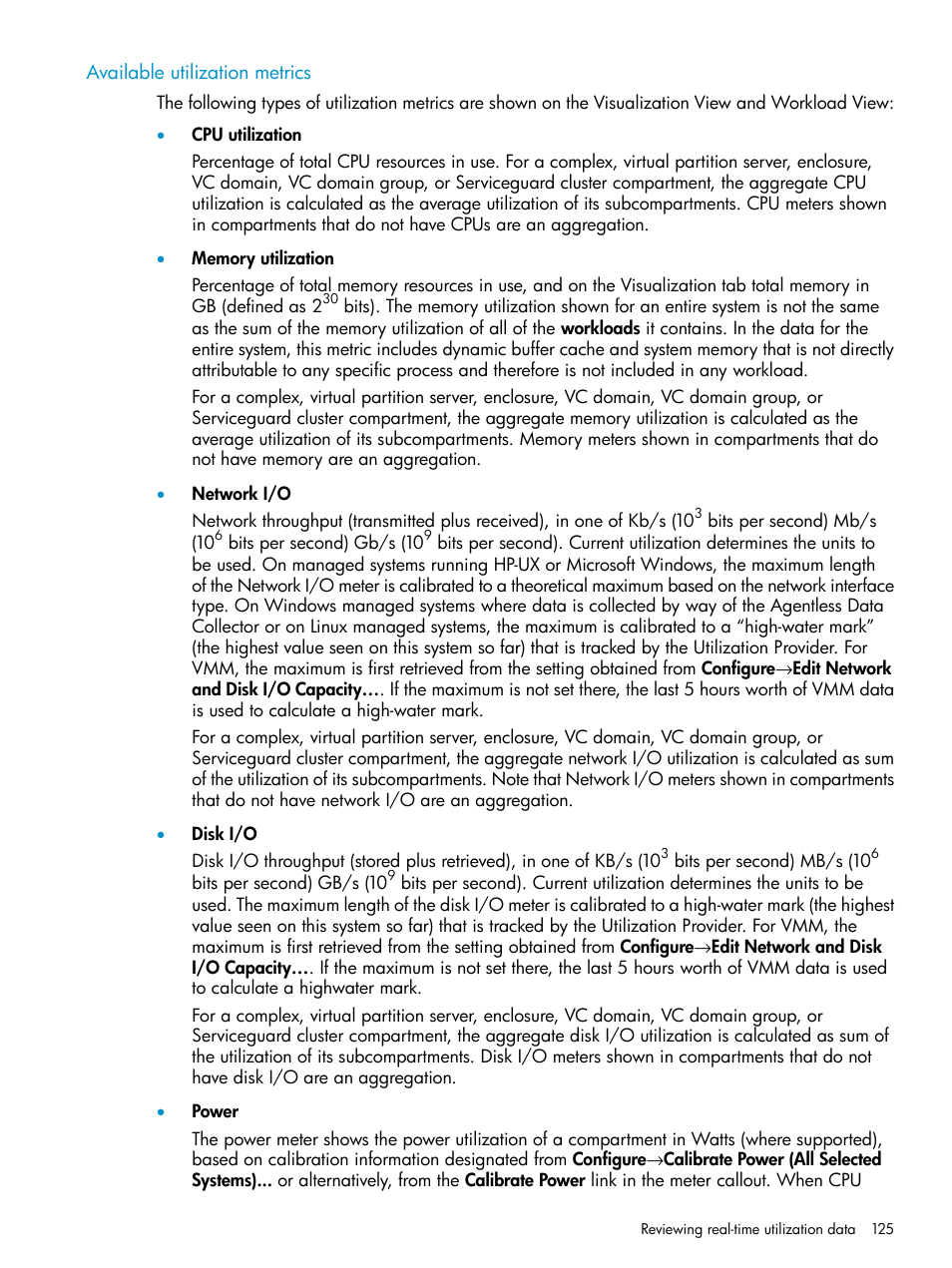 Available utilization metrics | HP Matrix Operating Environment Software User Manual | Page 125 / 136