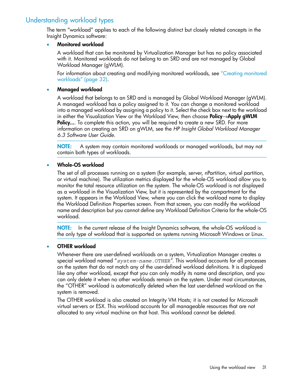 Understanding workload types | HP Matrix Operating Environment Software User Manual | Page 31 / 136