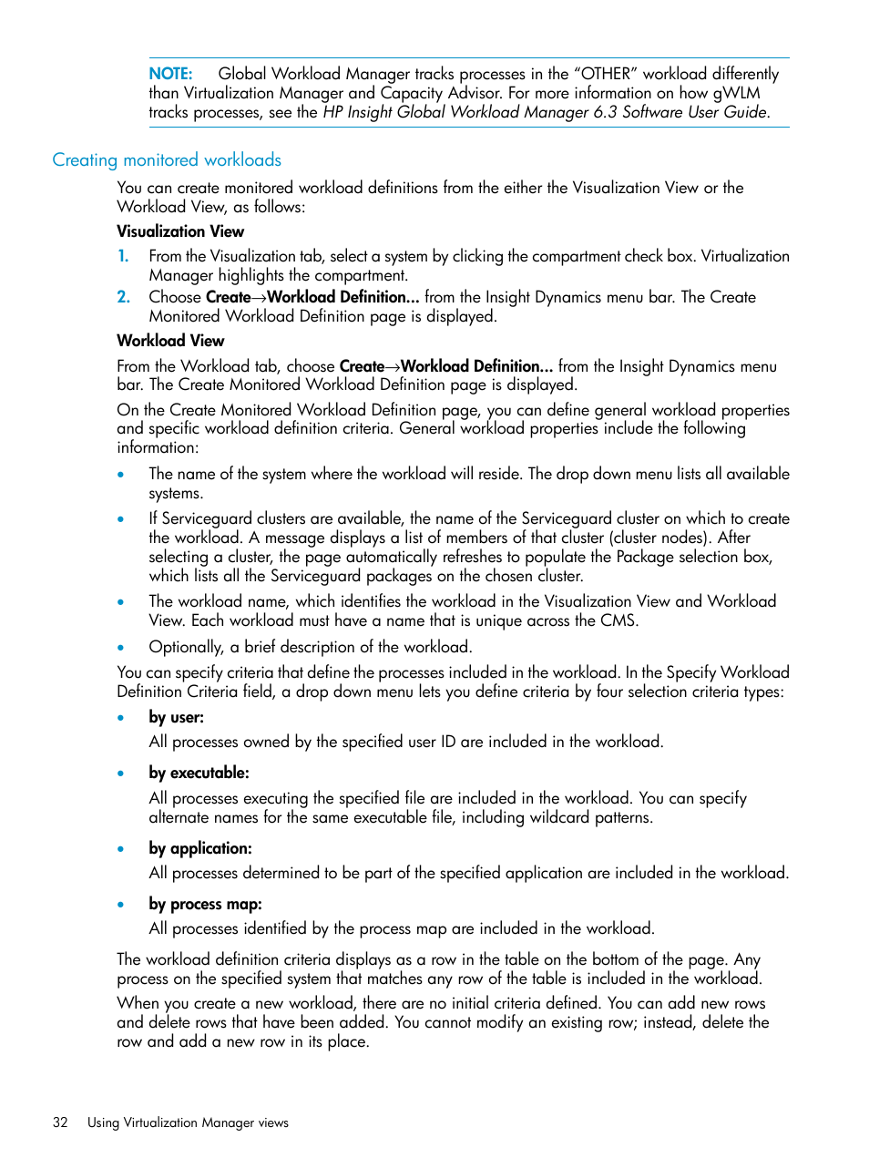 Creating monitored workloads | HP Matrix Operating Environment Software User Manual | Page 32 / 136