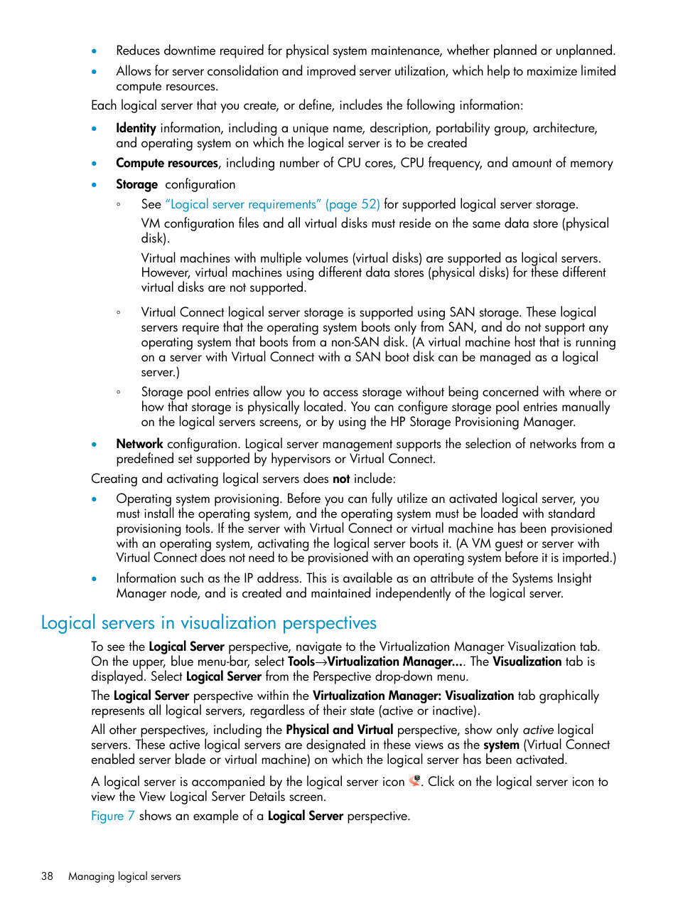Logical servers in visualization perspectives | HP Matrix Operating Environment Software User Manual | Page 38 / 136