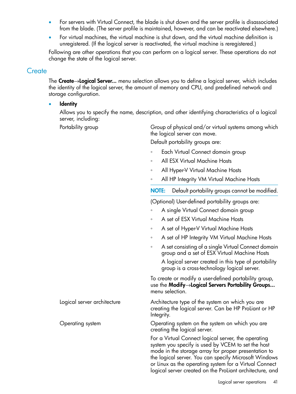 Create | HP Matrix Operating Environment Software User Manual | Page 41 / 136