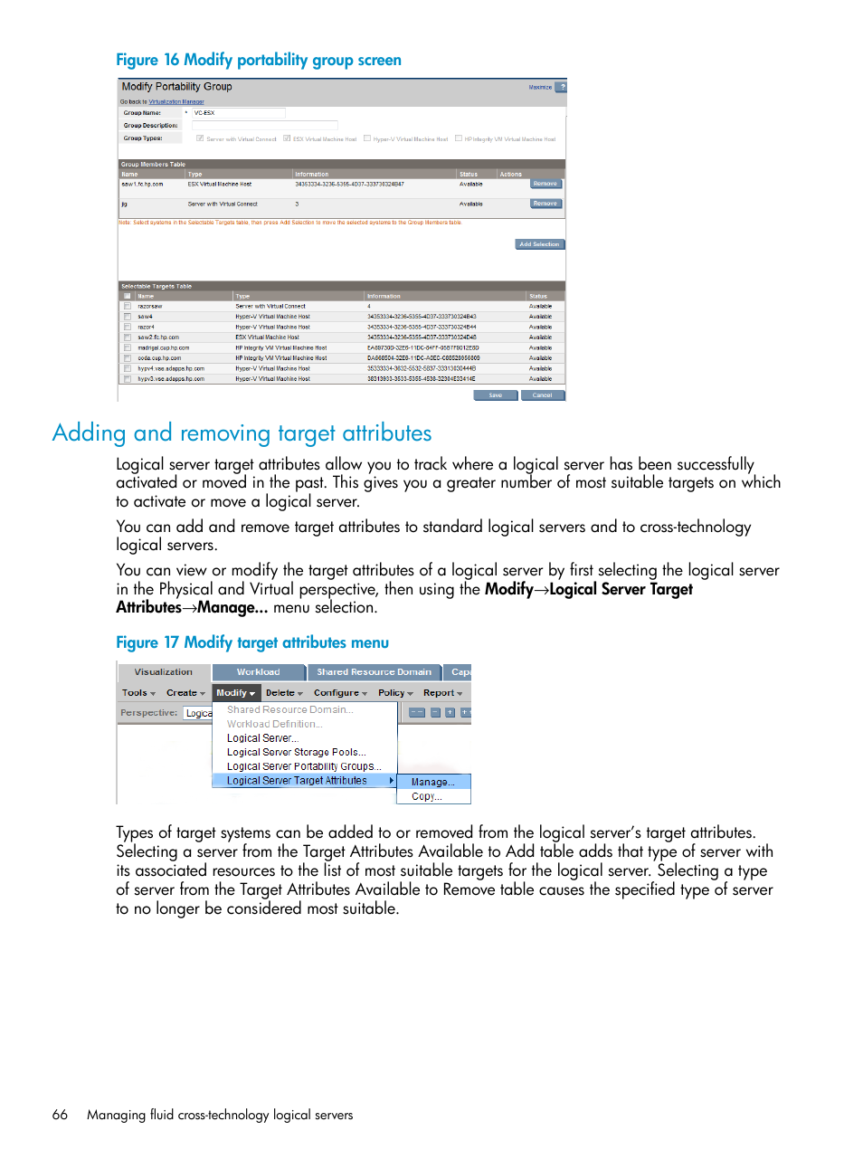 Adding and removing target attributes | HP Matrix Operating Environment Software User Manual | Page 66 / 136