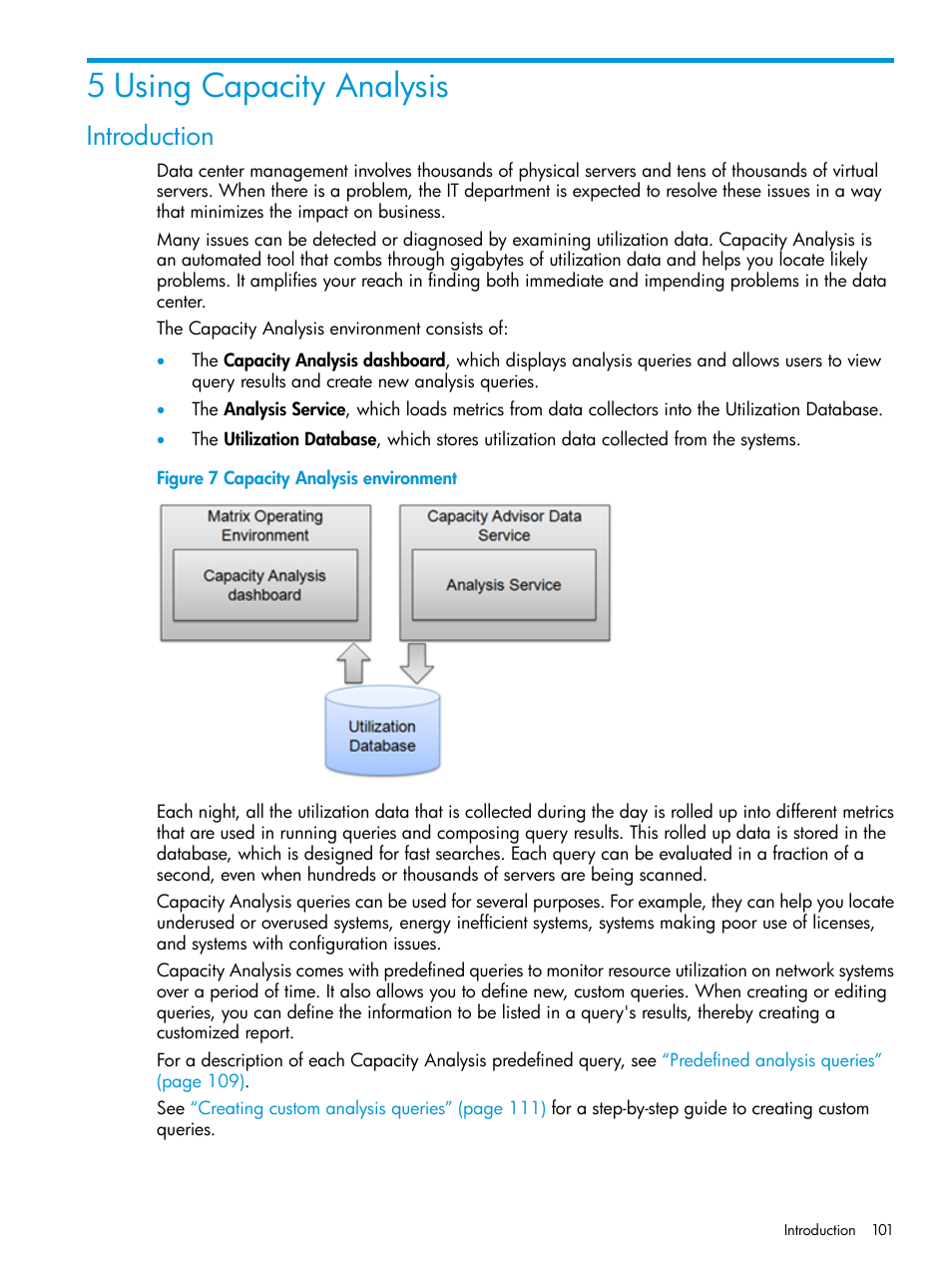 5 using capacity analysis, Introduction | HP Matrix Operating Environment Software User Manual | Page 101 / 245