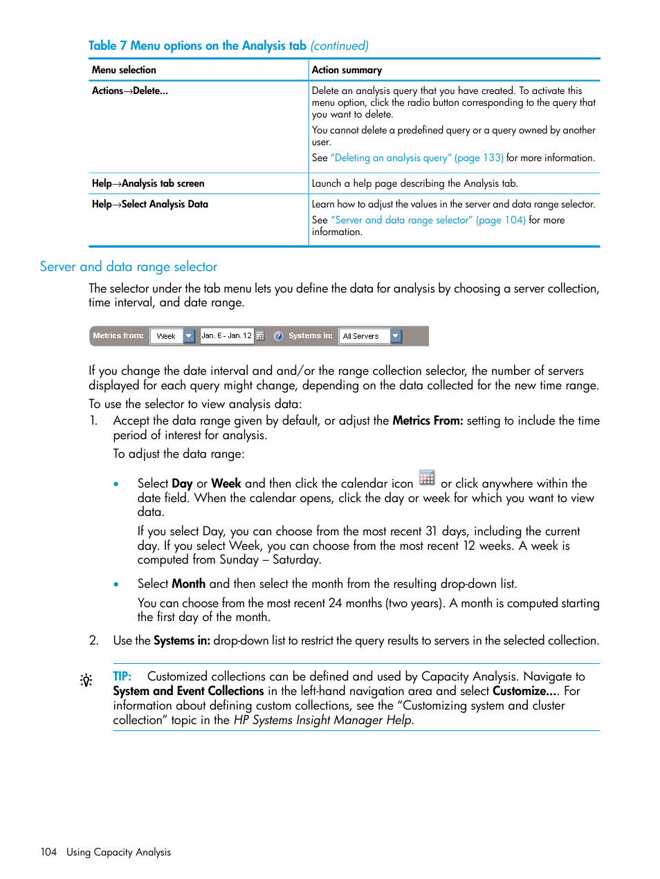 Server and data range selector | HP Matrix Operating Environment Software User Manual | Page 104 / 245