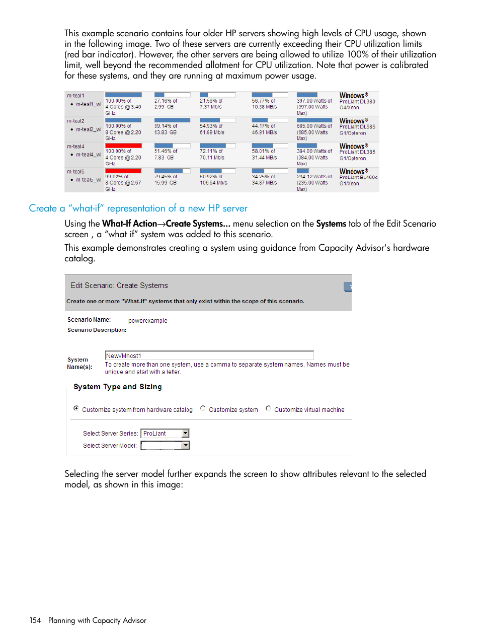 Create a what-if representation of a new hp server | HP Matrix Operating Environment Software User Manual | Page 154 / 245