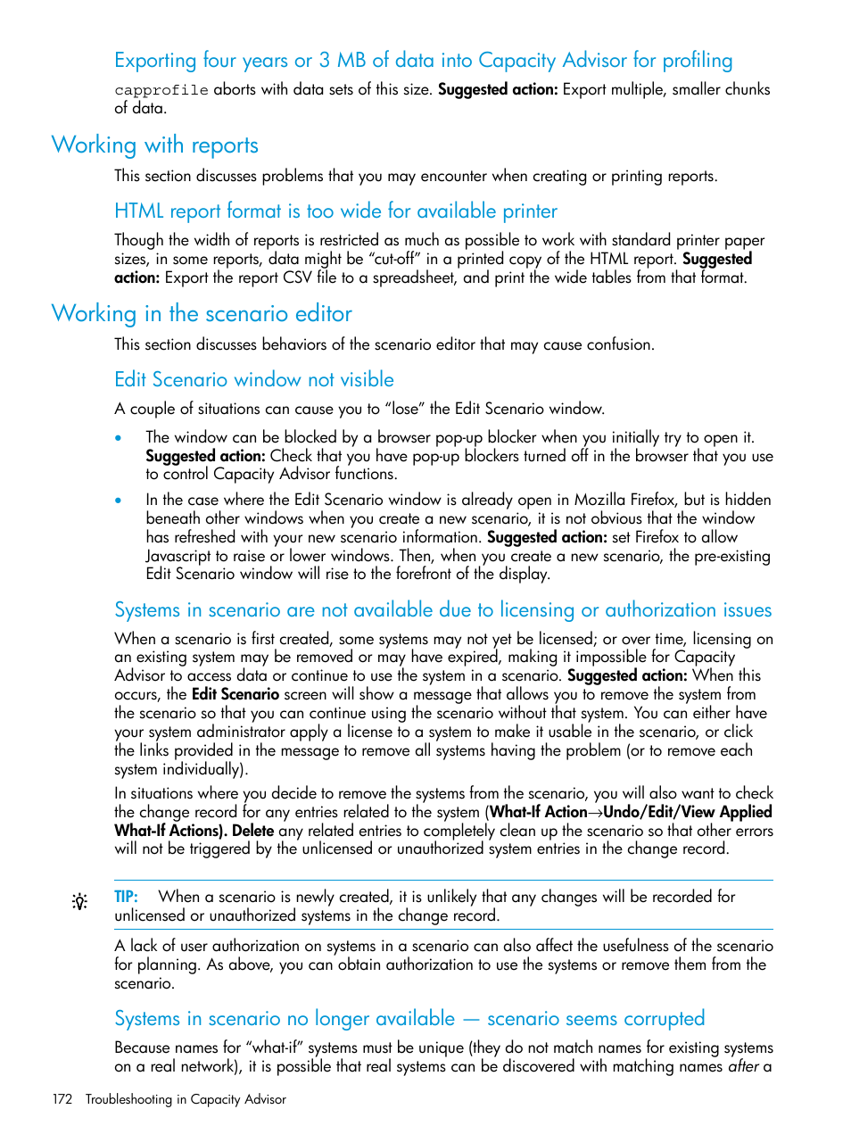 Working with reports, Working in the scenario editor, Edit scenario window not visible | HP Matrix Operating Environment Software User Manual | Page 172 / 245